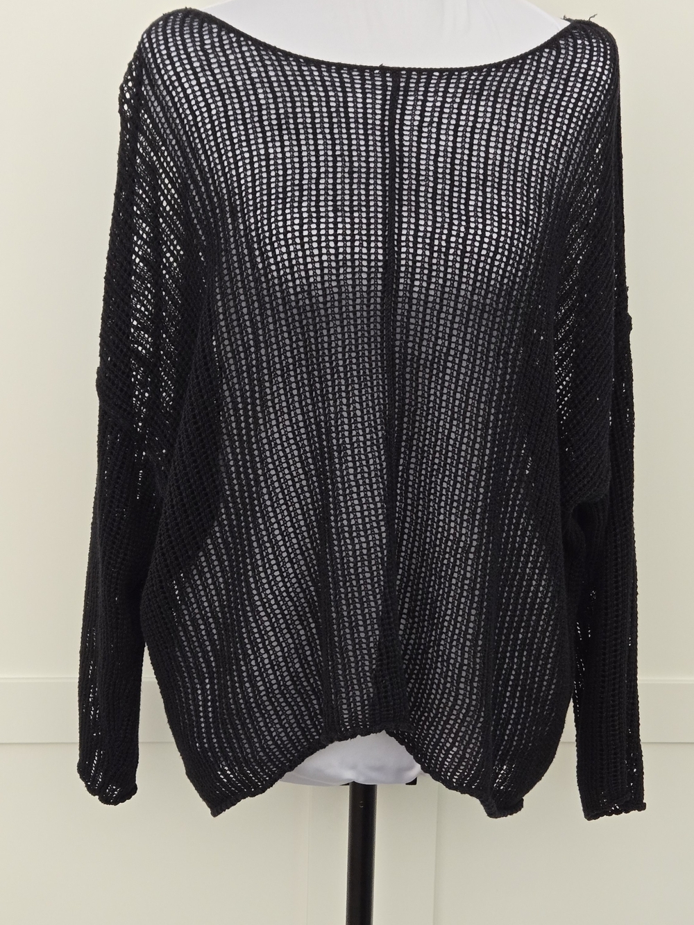 Eileen Fisher Womens Black Open-Knit Scoop Neck Lightweight Layering Pullover XL